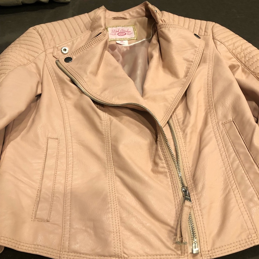 Pink Envelope Faux Leather Moto Jacket